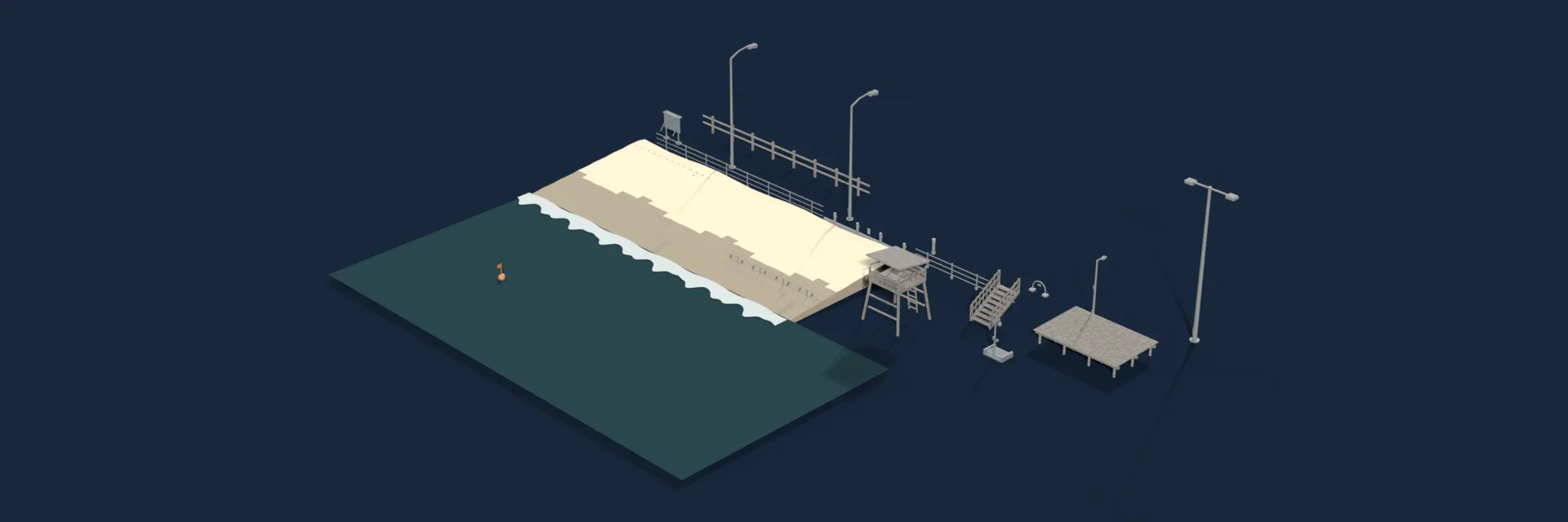 Shoreline and Foreshore Pack — Beaches, dunes, tidal flats, rock ledges, revetments, an estuary and a seafront's railings and lights, most of them tiling along the coast.